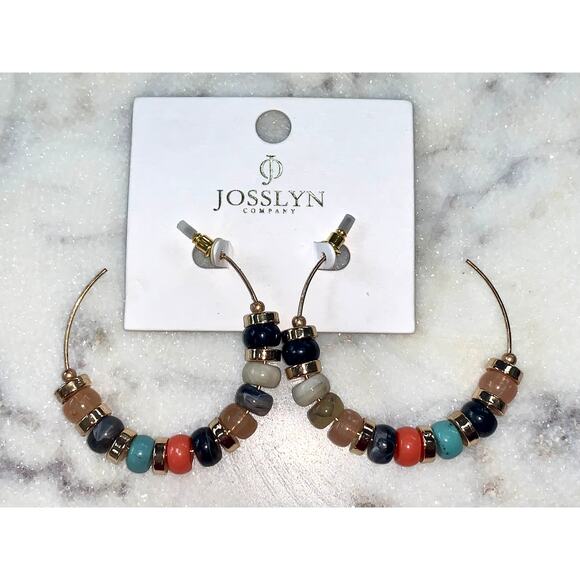 Gold Tone Boho Multicolor Beaded Hoop Earrings by Josslyn NWT - Picture 1 of 3